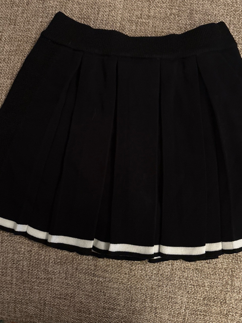 Daisy Black Pleated Mini Skirt with White Hem Stripes